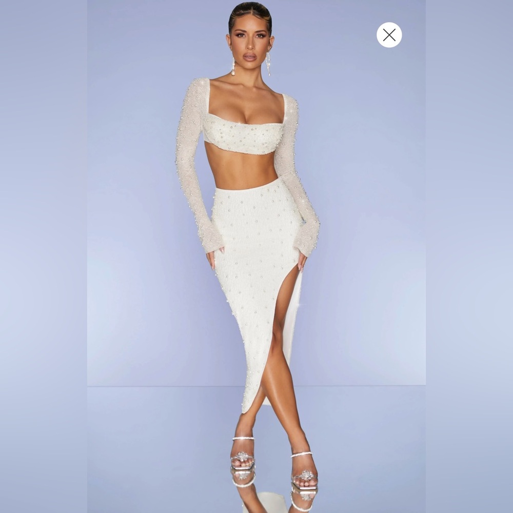 Oh Polly “LA DÉSIRADE” embellished two piece set in Ivory